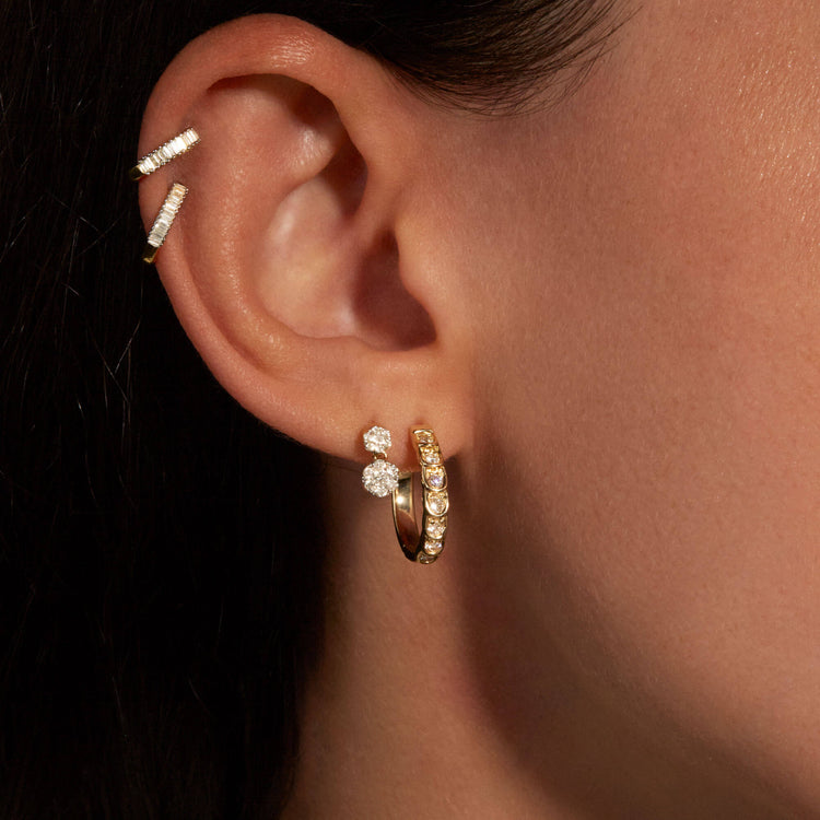 Image of 10K Yellow Gold Lab-Created Diamond La Scala Hoops with Stone and Strand Earrings