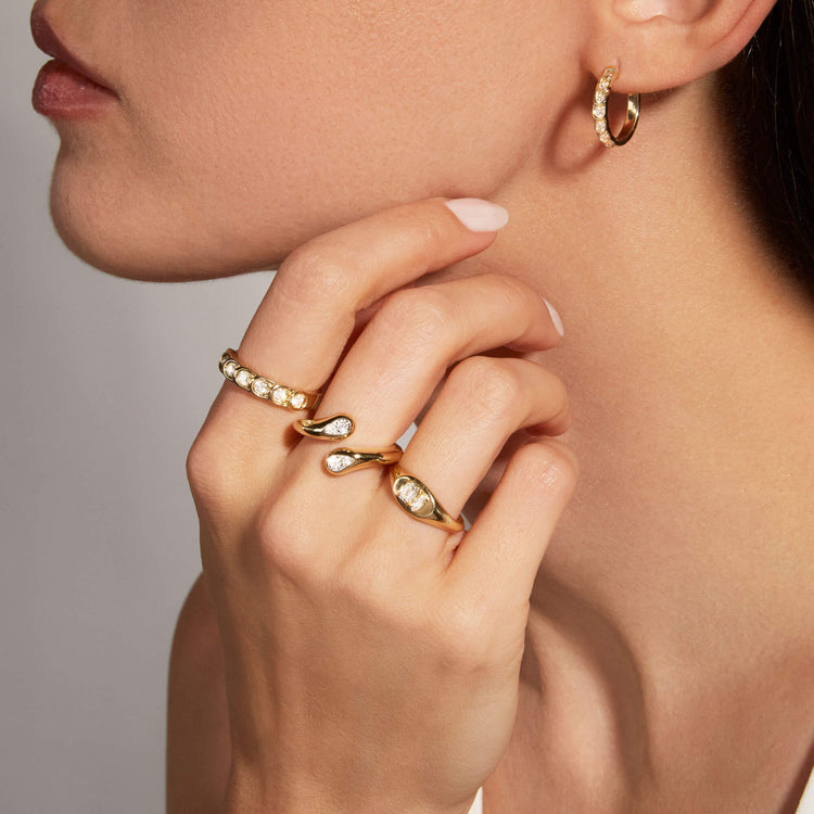 Image of 10K Yellow Gold Lab-Created Diamond La Scala Ring with Stone and Strand Rings