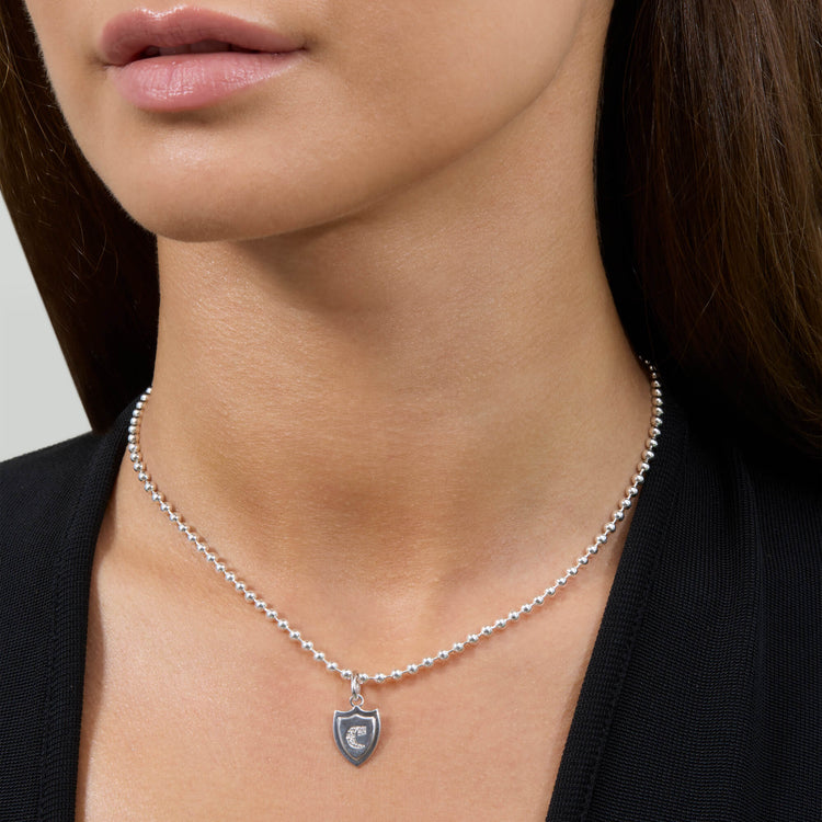Image of Sterling Silver LAB-Created Diamond Member Crest Necklace on Models Neck