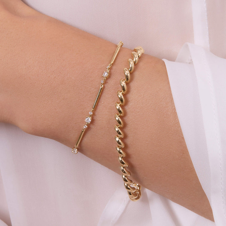 Image of 14K Yellow Gold LAB-Created Diamond Morse Code Bracelet with Stone and Strand Bracelets