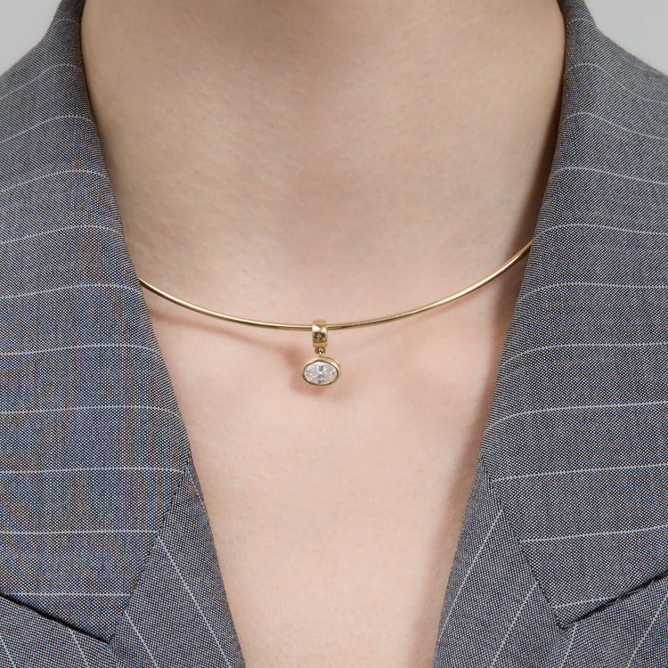 Image of 14K Yellow Gold Lab-Created Diamond Oval Charm on Models Neck