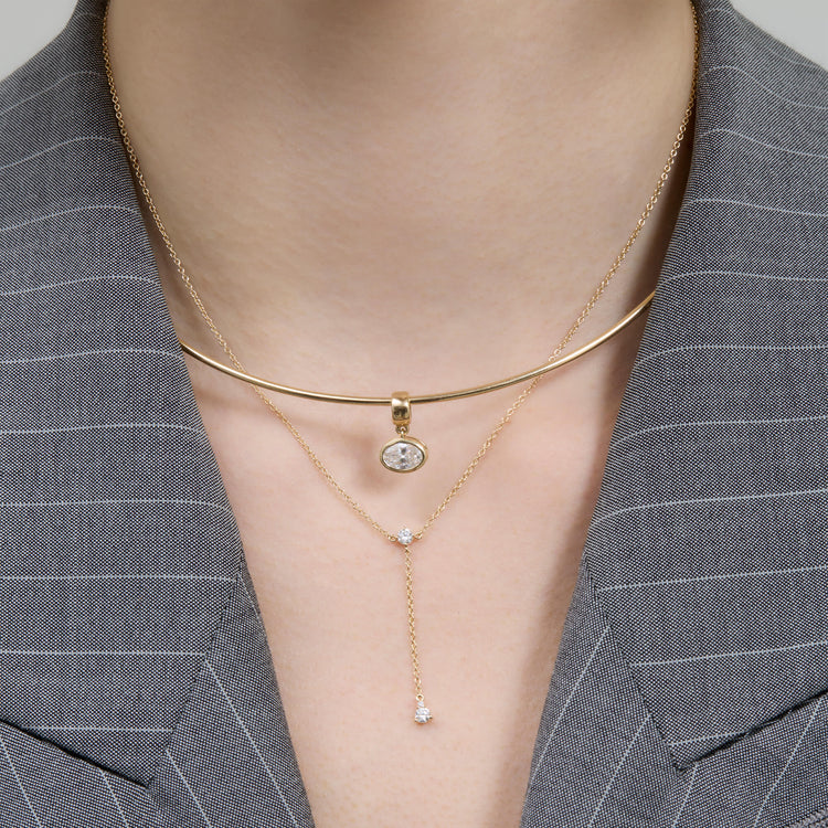 Image of 14K Yellow Gold Lab-Created Diamond Oval Charm with Stone and Strand Necklaces