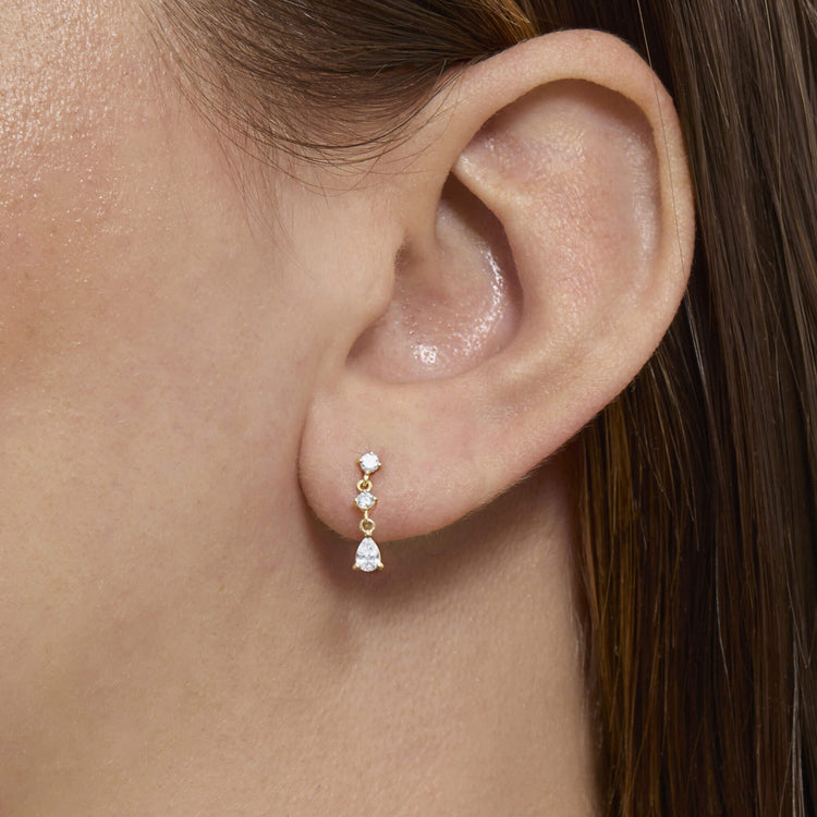Image of 14K Yellow Gold Lab-Created Diamond Screenplay Earrings on Models Ear