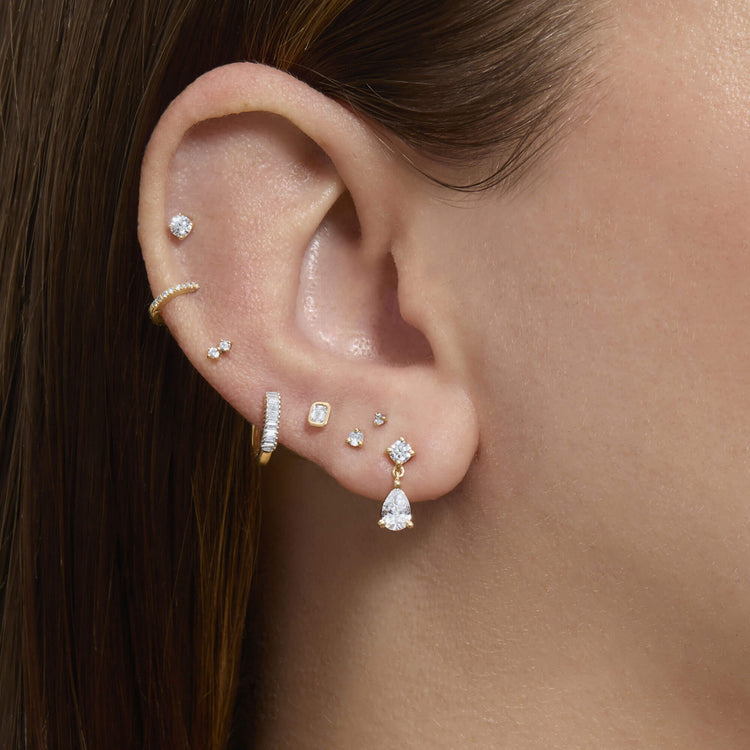 Image of 14K Yellow Gold Lab-Created Diamond Script Earrings with Stone and Strand Earrings