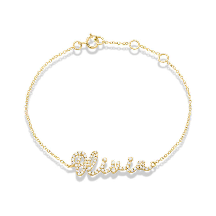 Stone and Strand 14K Yellow Gold LAB-Created Diamond Script Nameplate Bracelet Front Image