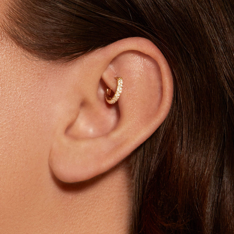 Image of 14K Yellow Gold Lab-Created Diamond Side Pave Clicker on Models Ear