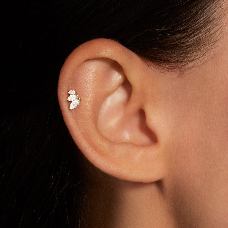 Image of 14K Yellow Gold Lab-Created Diamond Sway Push Pin Flat Back on Models Ear