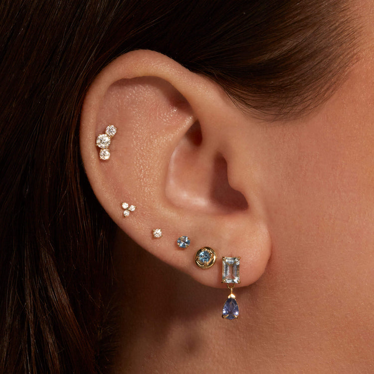 Image of 14K Yellow Gold Lab-Created Diamond Trio Push Pin Flat Back with Stone and Strand Earrings