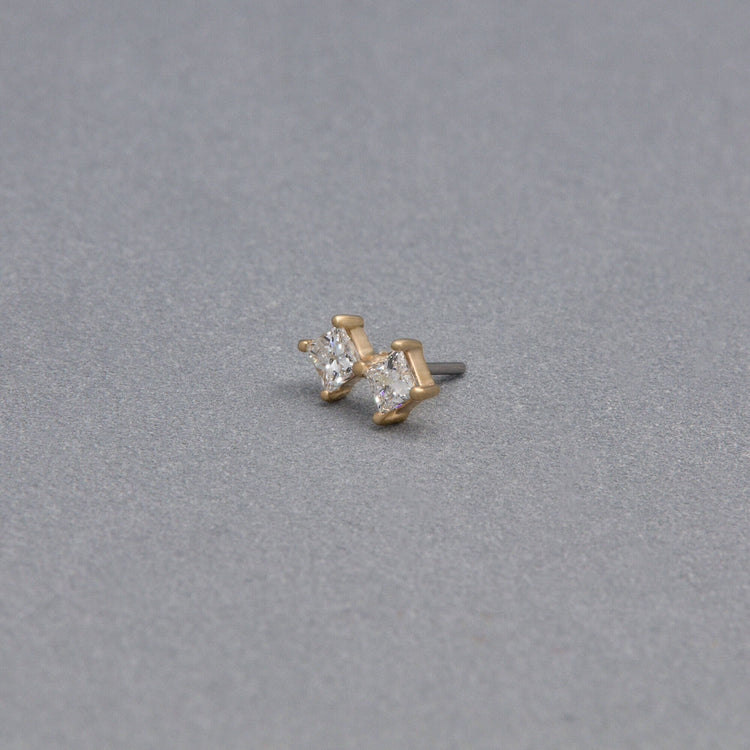 Stone and Strand 14K Yellow Gold Lab-Created Diamond Two Princess Push Pin Flat Back Editorial Image