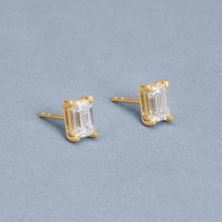 Stone and Strand 14K Yellow Gold LAB-Created Emerald Cut Stud Earrings Editorial Image
