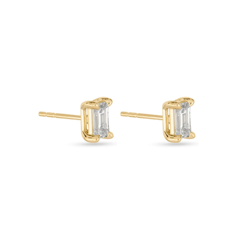 Stone and Strand 14K Yellow Gold LAB-Created Emerald Cut Stud Earrings Side Image