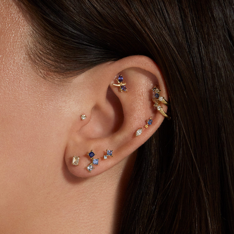 Image of 14K Yellow Gold Lab-Created Diamond Looking Glass Studs with Stone and Strand Earrings