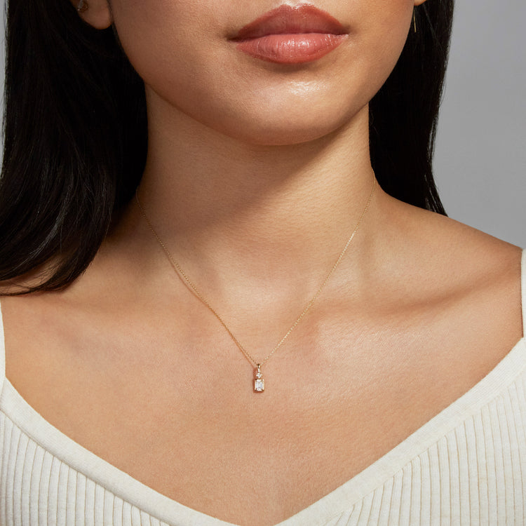 Image of 14K Yellow Gold Lab-Created Emerald Diamond Bonbon Charm on Models Neck