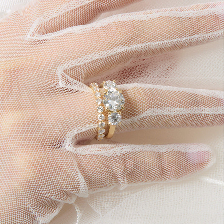 Image of 14K Yellow Gold The Lab-Created Selene Ring with Stone and Strand Rings