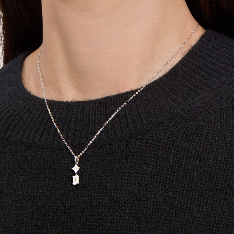 Image of 14K White Gold Lab-Created Grand Looking Glass Necklace on Models Neck