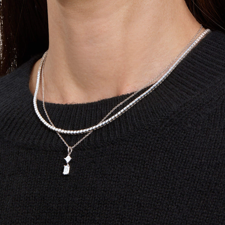 Image of 14K White Gold Lab-Created Grand Looking Glass Necklace with Stone and Strand Necklaces