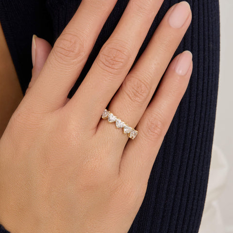 Image of 14K Yellow Gold Lab-Created Heart Eternity Band on Models Hand