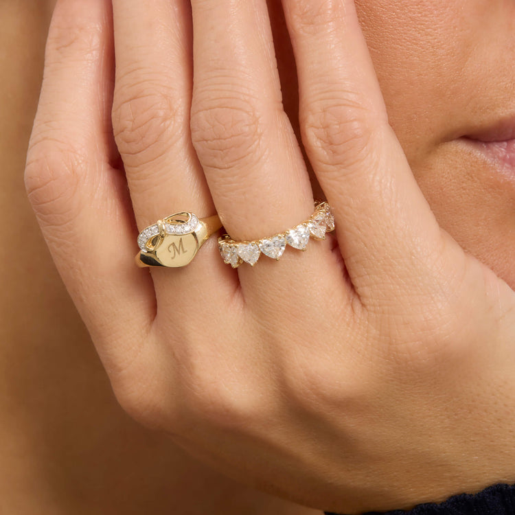 Image of 14K Yellow Gold Lab-Created Heart Eternity Band with Stone and Strand Rings