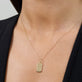 Image of 14K Yellow Gold LAB-Created Hold Me Diamond Tag Necklace on Models Neck