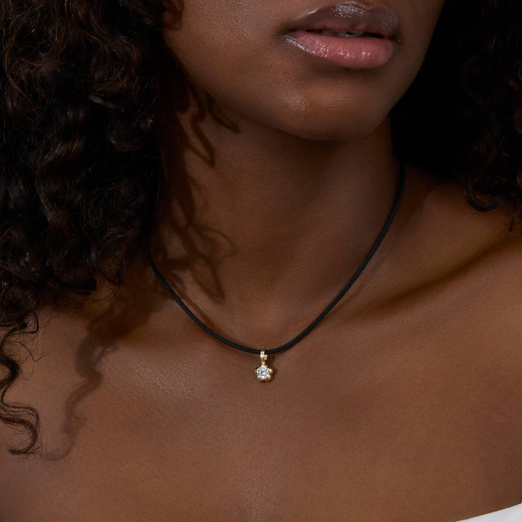 Image of 14K Yellow Gold Lab-Created Joplin Diamond Necklace on Models Neck