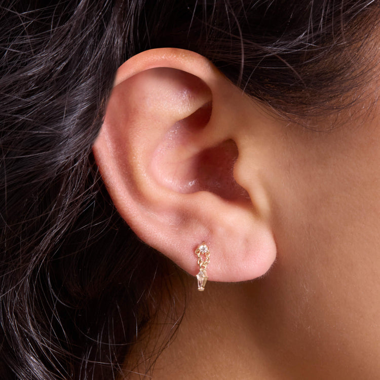 Image of 14K Yellow Gold LAB-Created Kite Dangle Piercing Earring on Models Ear