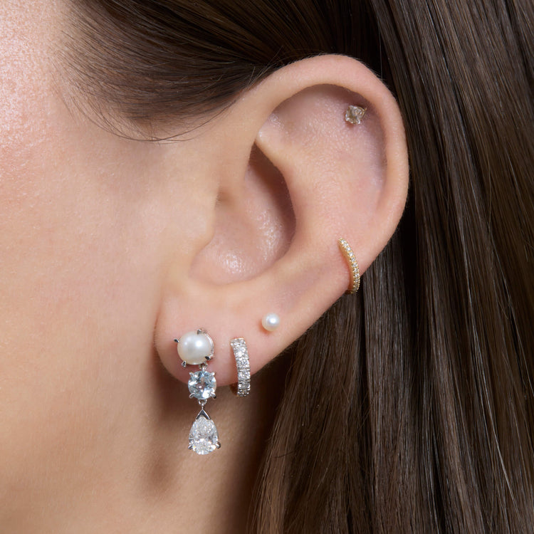 Image of 14K White Gold LAB-Created Le Bleu Drop Earrings with Stone and Strand Earrings