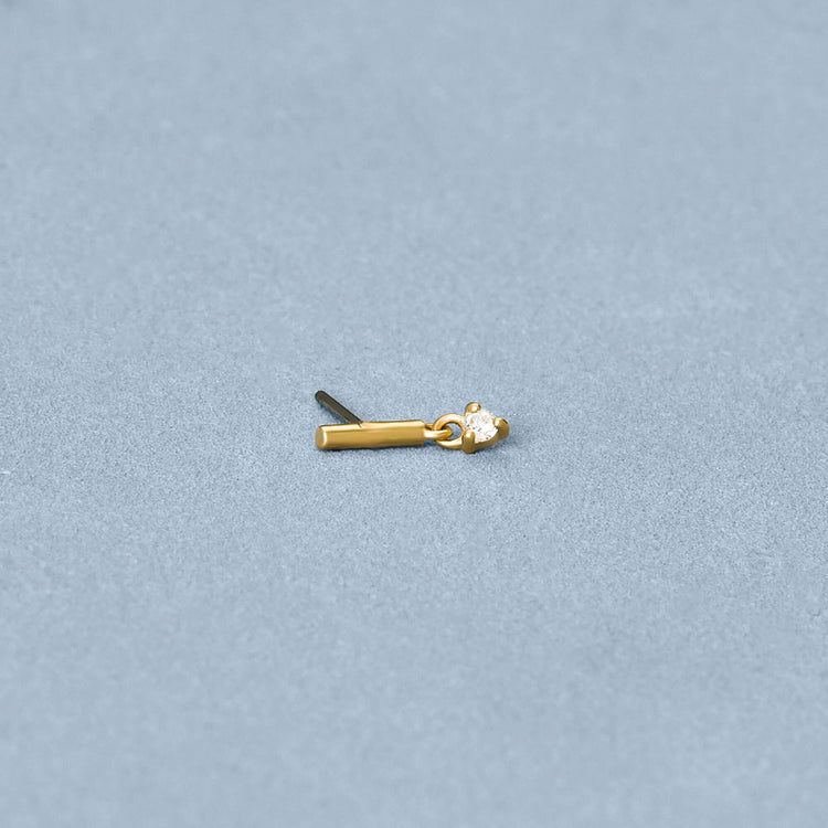 Stone and Strand 14K Yellow Gold LAB-Created Line Drop Second Hole Flat Back Piercing Earring Editorial Image