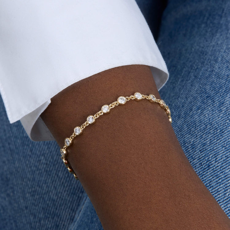 Image of 14K Yellow Gold Lab-Created Libked Up Tennis Bracelet on Models Arm