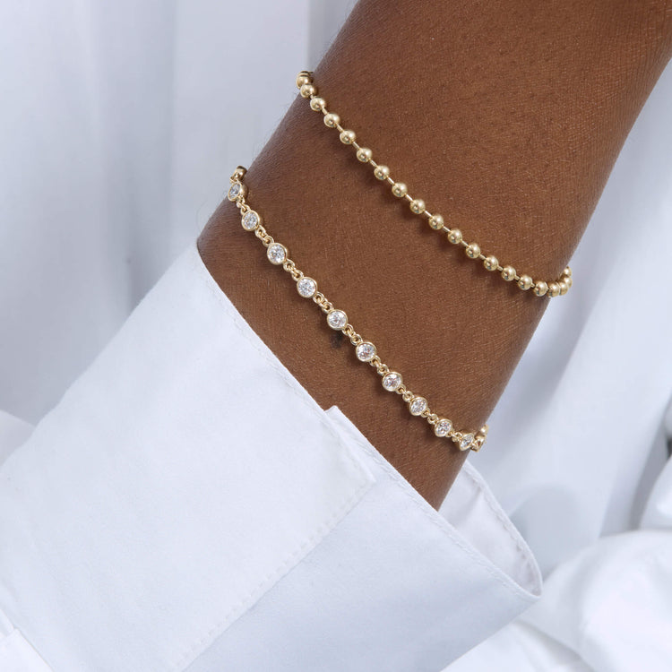Image of 14K Yellow Gold Lab-Created Linked Up Tennis Bracelet with Stone and Strand Bracelets