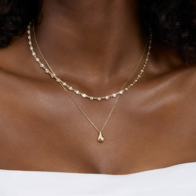 Image of 14K Yellow Gold Lab-Created Linked Up Tennis Necklace with Stone and Strand Necklaces