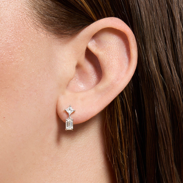 Image of 14K White Gold Lab-Created Looking Glass Drop Earrings on Models Ear