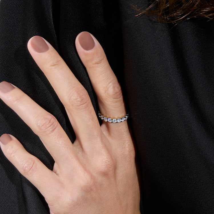 Image of 14K Yellow Gold LAB-Created Love After Dark Eternity Ring on Models Hand