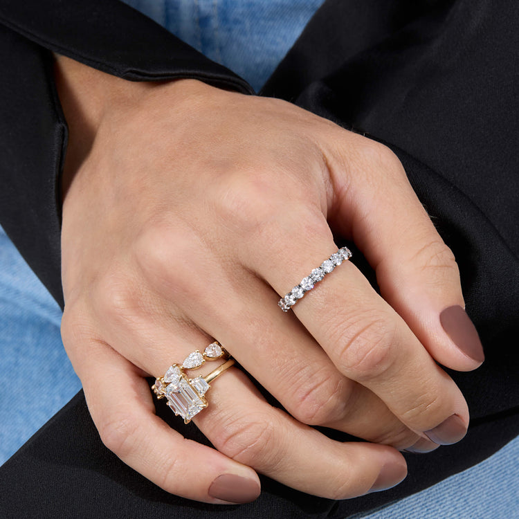 Image of 14K Yellow Gold LAB-Created Love After Dark Eternity Ring with Stone and Strand Rings