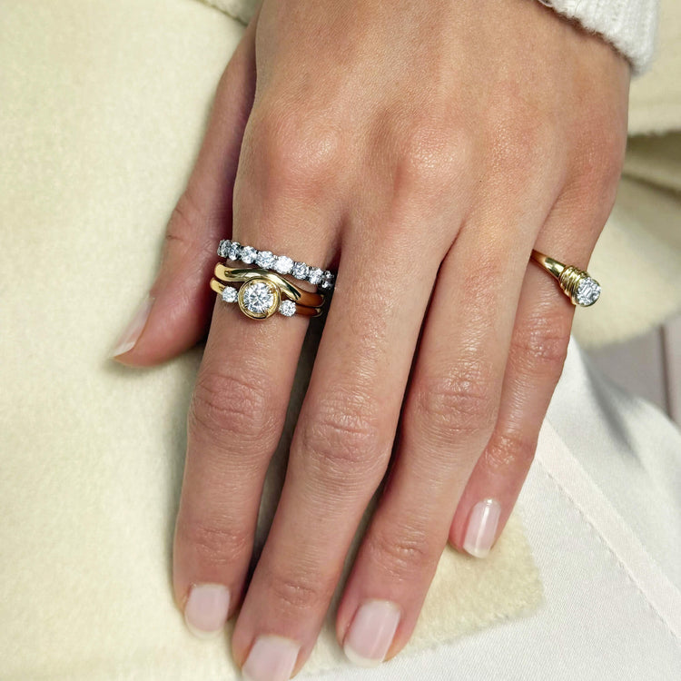 Image of LAB-Created Love After Dark Platinum Eternity Ring with Stone and Strand Rings