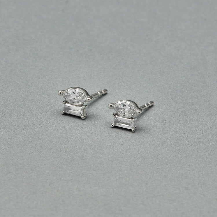 Stone and Strand 14K White Gold Lab-Created Marquise and Emerald Buddy Studs Editorial Image