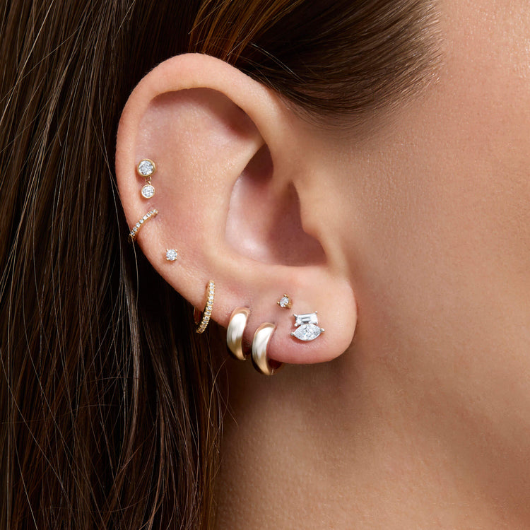 Image of 14K White Gold Lab-Created Marquise and Emerald Buddy Studs with Stone and Strand Earrings