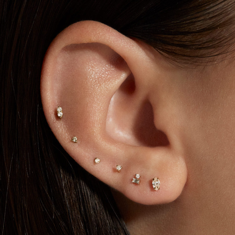Image of 14K Yellow Gold Lab-Created Diamond Cat Eye Studs with Stone and Strand Earrings