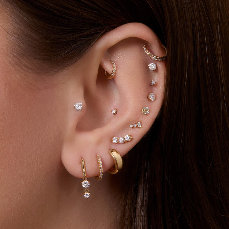 Image of 14K Yellow Gold LAB-Created Mini Morse Code Earrings with Stone and Strand Earrings