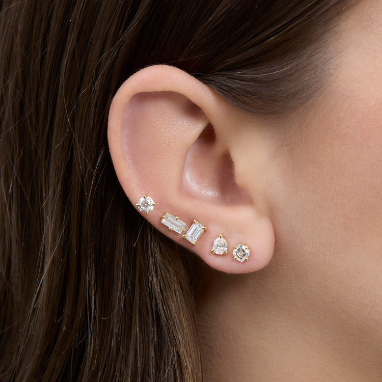 Image of 14K Yellow Gold LAB-Created Mix and Match Stud Set on Models Ear