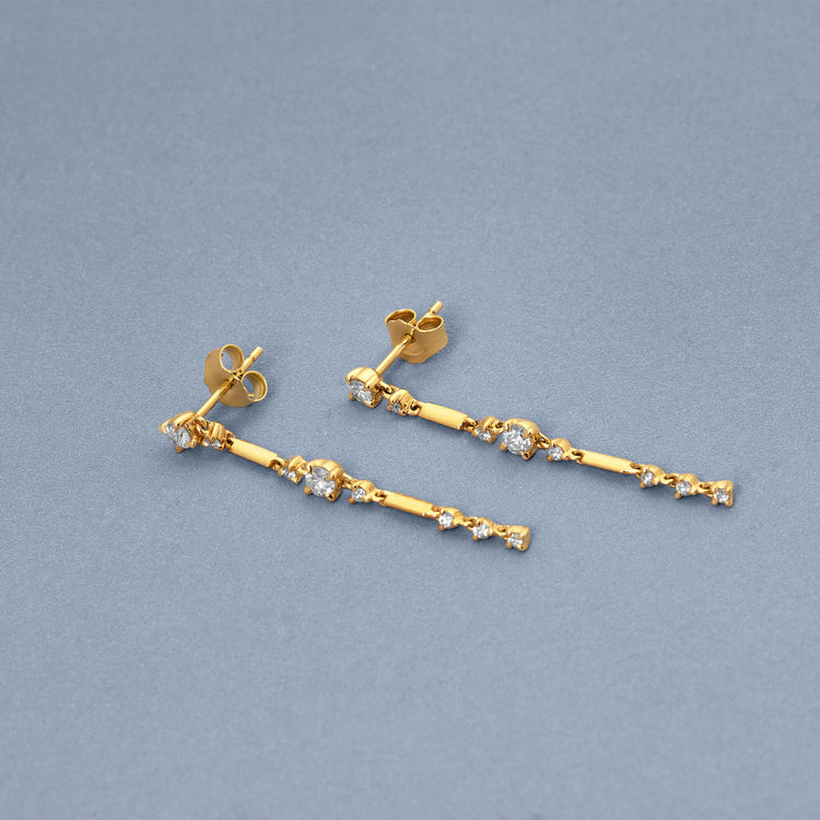 Stone and Strand 14K Yellow Gold LAB-Created Morse Code Drop Earrings Editorial Image