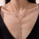 Image of 14K Yellow Gold LAB-Created Morse Code Lariat Necklace on Models Neck