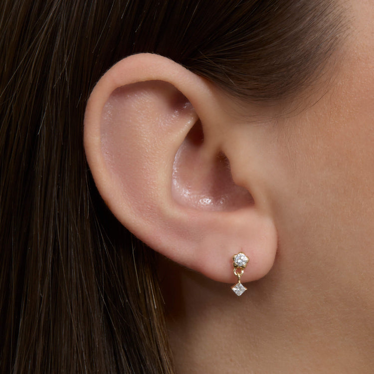 Image of 14K Yellow Gold Lab-Created Nash Diamond Earrings on Models Ear
