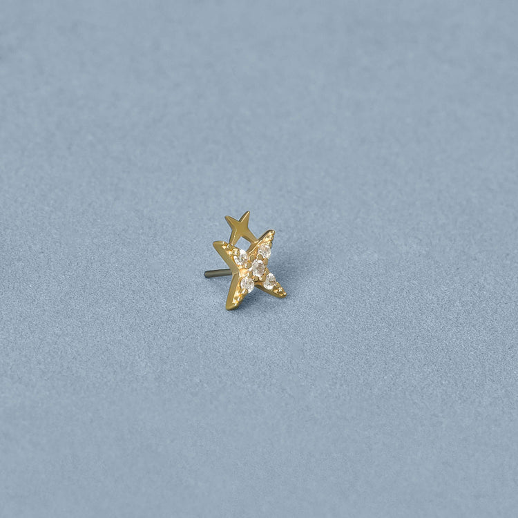 Stone and Strand 14K Yellow Gold LAB-Created Northern Star Flat Back Piercing Earring Editorial Image