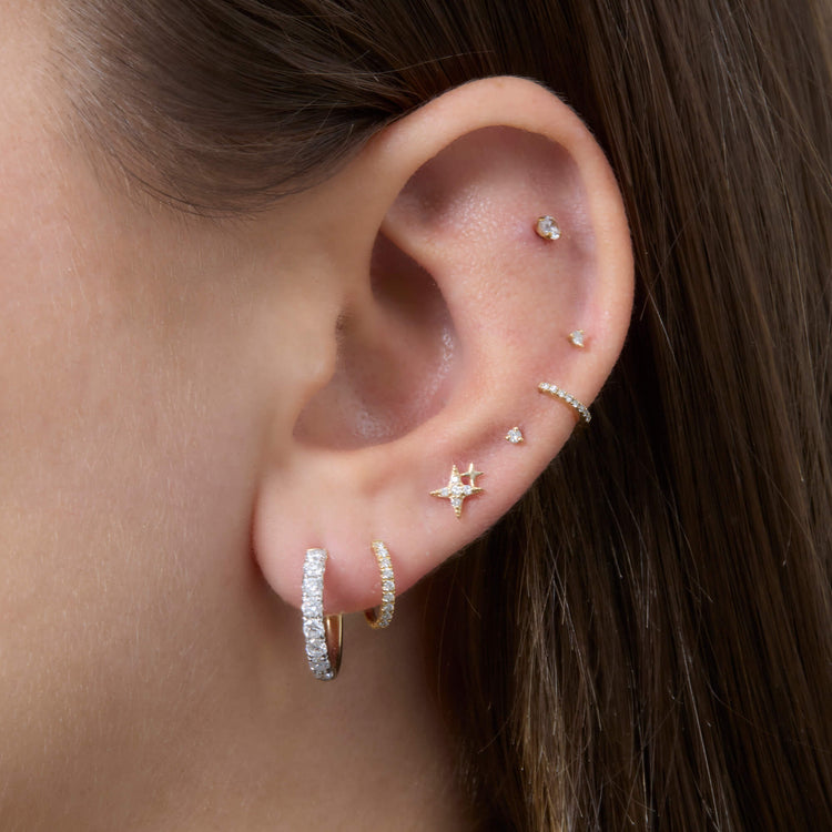 Image of 14K Yellow Gold LAB-Created Northern Star Flat Back Piercing Earring with Stone and Strand Earrings