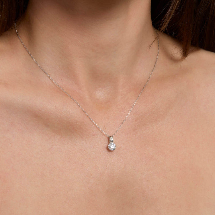 Image of LAB-Created Old Mine Cut Diamond Platinum Necklace on Models Neck