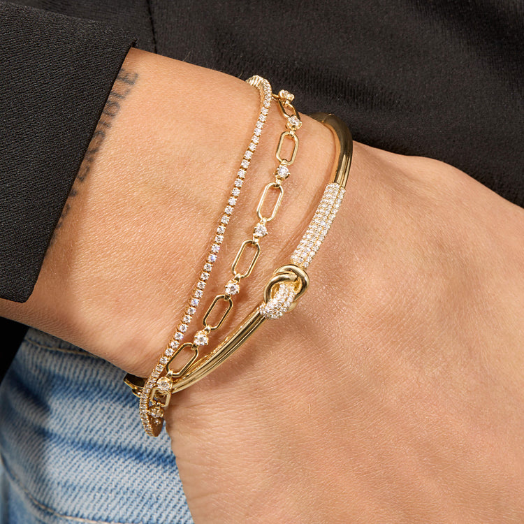Image of 14K Yellow Gold LAB-Created Open Link Diamond Bracelet with Stone and Strand Bracelets
