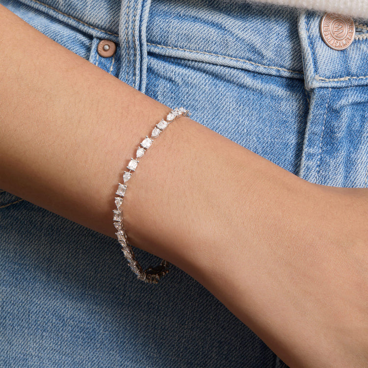 Image of 14K White Gold Lab-Created Opulent Mix Tennis Bracelet on Models Arm