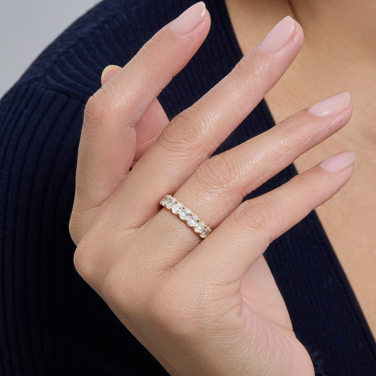 Image of 14K Yellow Gold Lab-Created Oval Eternity Band on Models Hand
