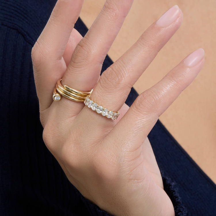 Image of 14K Yellow Gold Lab-Created Oval Eternity Band with Stone and Strand Rings