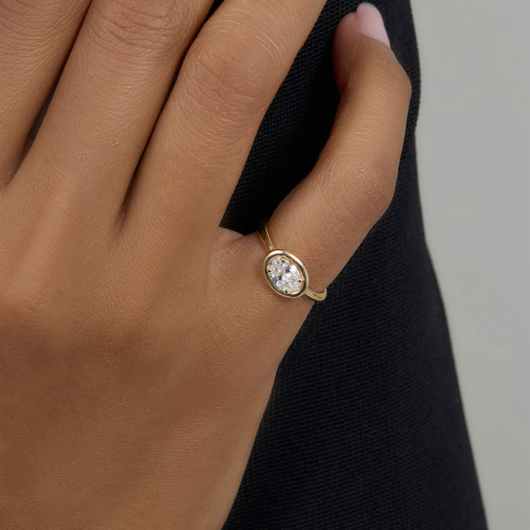 Image of 14K Yellow Gold LAB-Created Oval Icon Pinky Ring on Models Hand